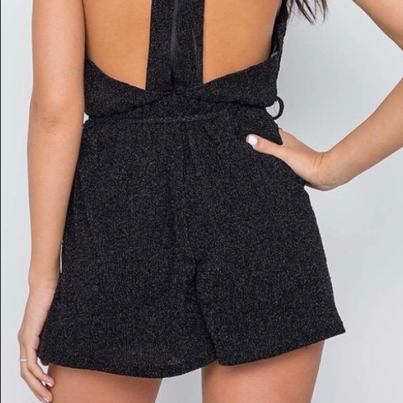 ‼️ Black Sparkle Choker Waist Tie Romper - Picture 3 of 5